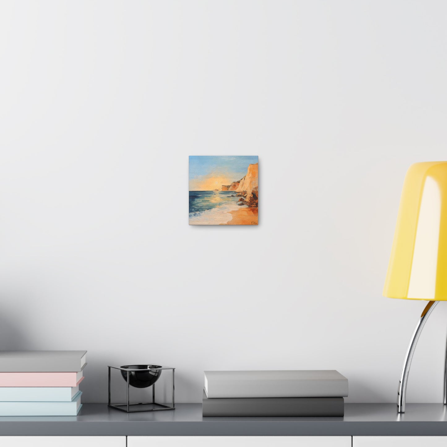 π
Golden Hour by the Cliffs β Sunset Coastal Oil Painting Print π