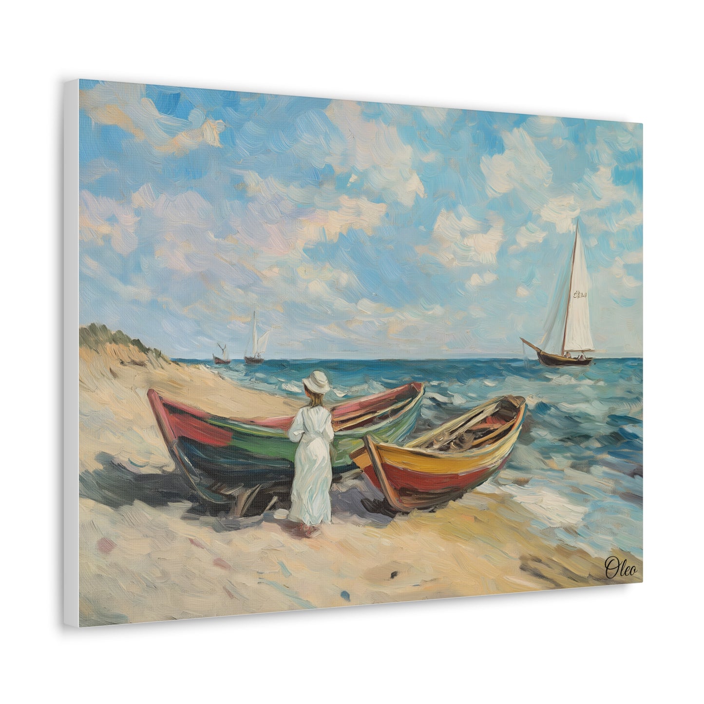 Charming Vintage Seaside Oil Painting Print on Canvas