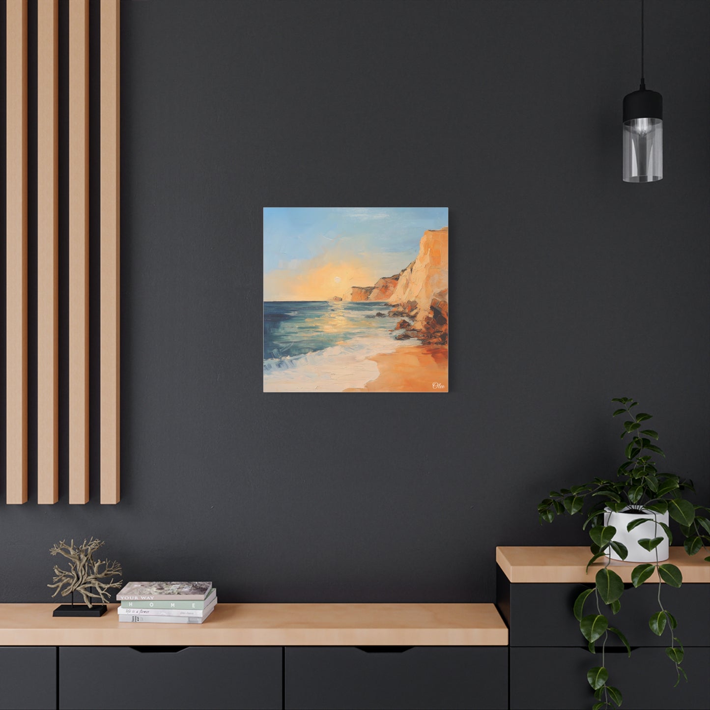 🌅 Golden Hour by the Cliffs – Sunset Coastal Oil Painting Print 🌅