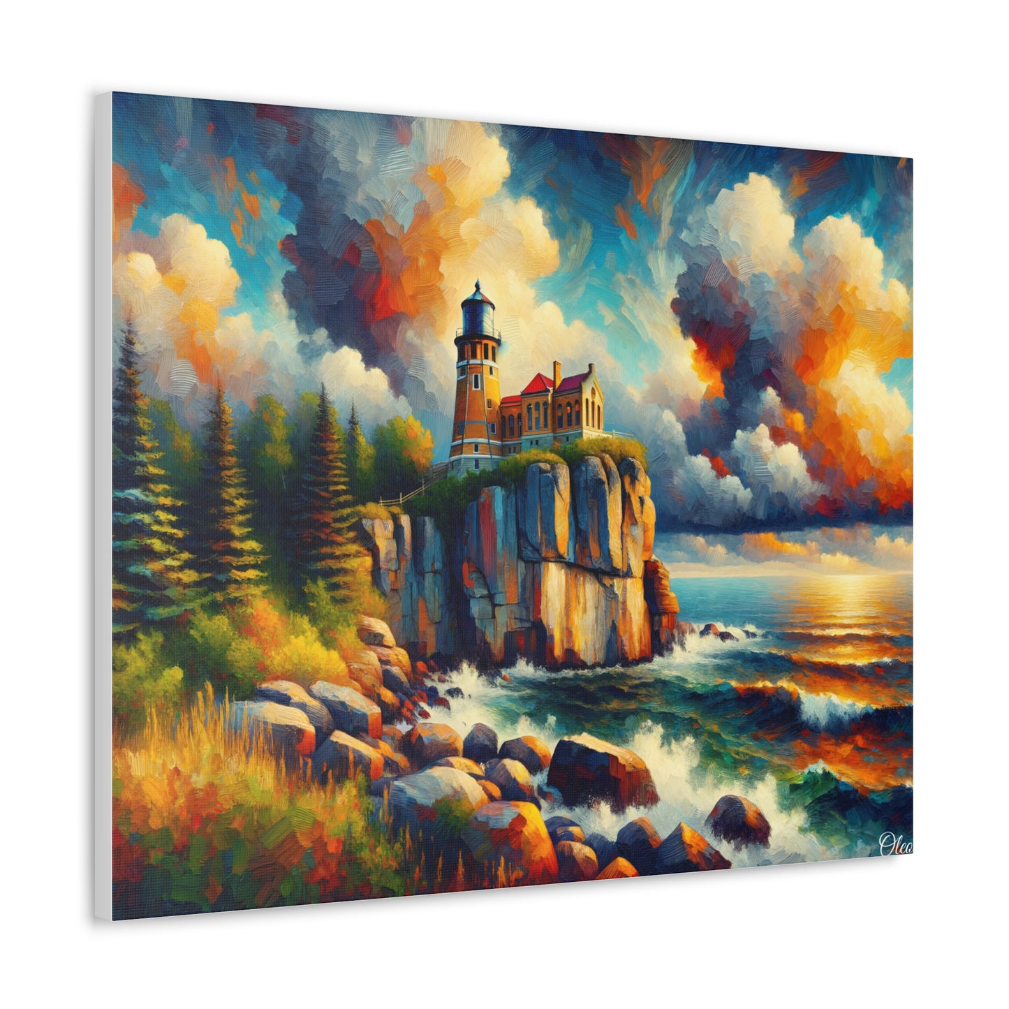 Canvas Print: Eternal Beacon - An Impressionist Tribute to Split Rock Lighthouse