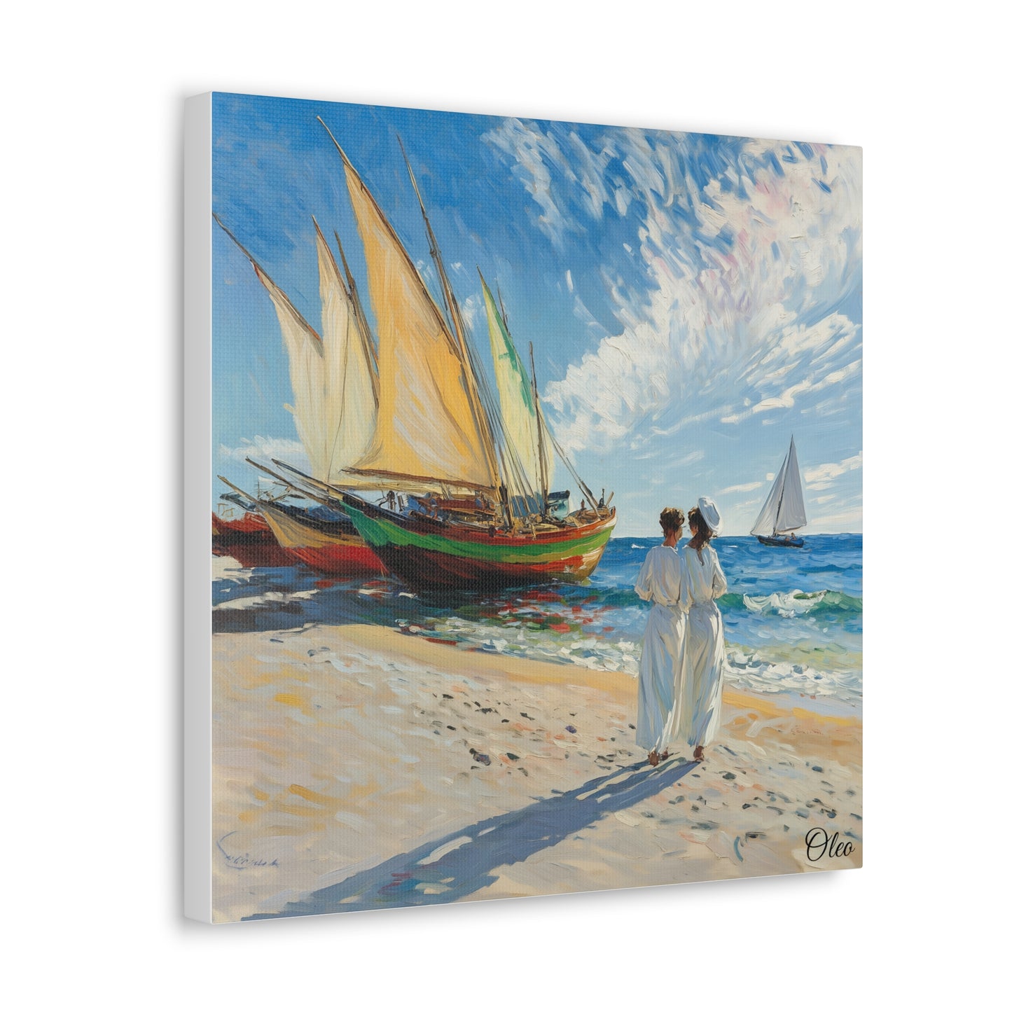 Vintage Elegance by the Sea - Fishing Boats Oil Painting Print