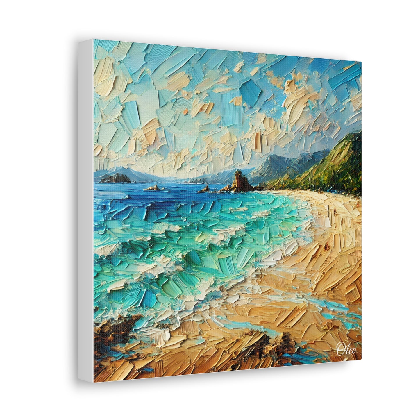 Vibrant Coastal Textured Oil Painting Print on Canvas