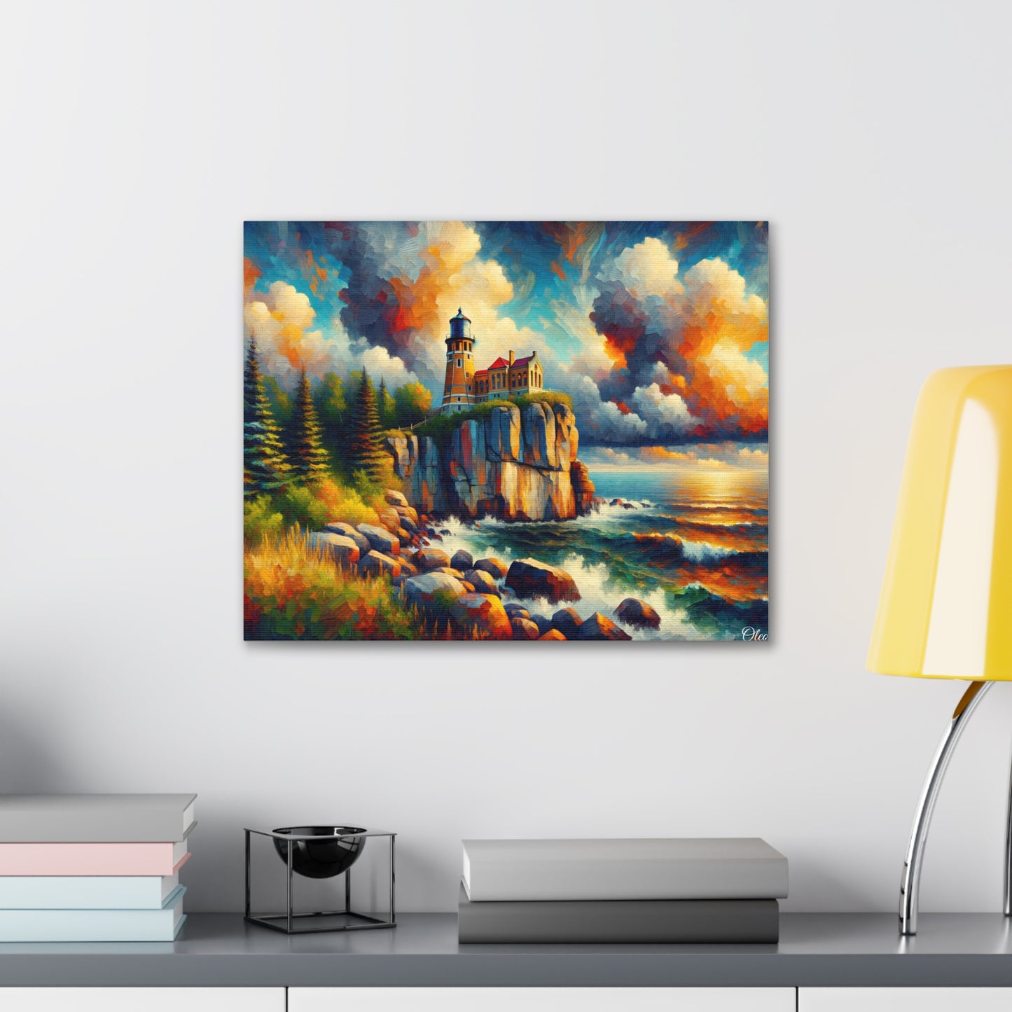 Canvas Print: Eternal Beacon - An Impressionist Tribute to Split Rock Lighthouse