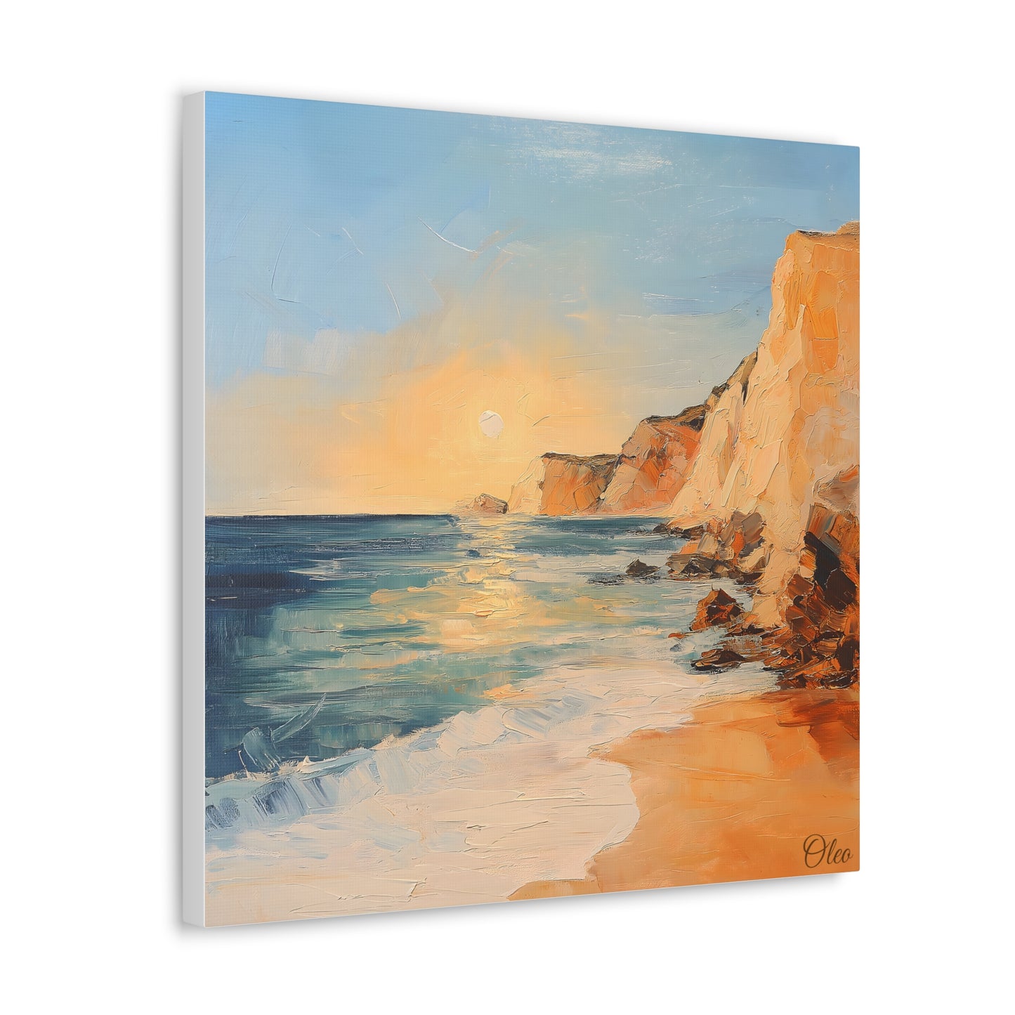 π
Golden Hour by the Cliffs β Sunset Coastal Oil Painting Print π