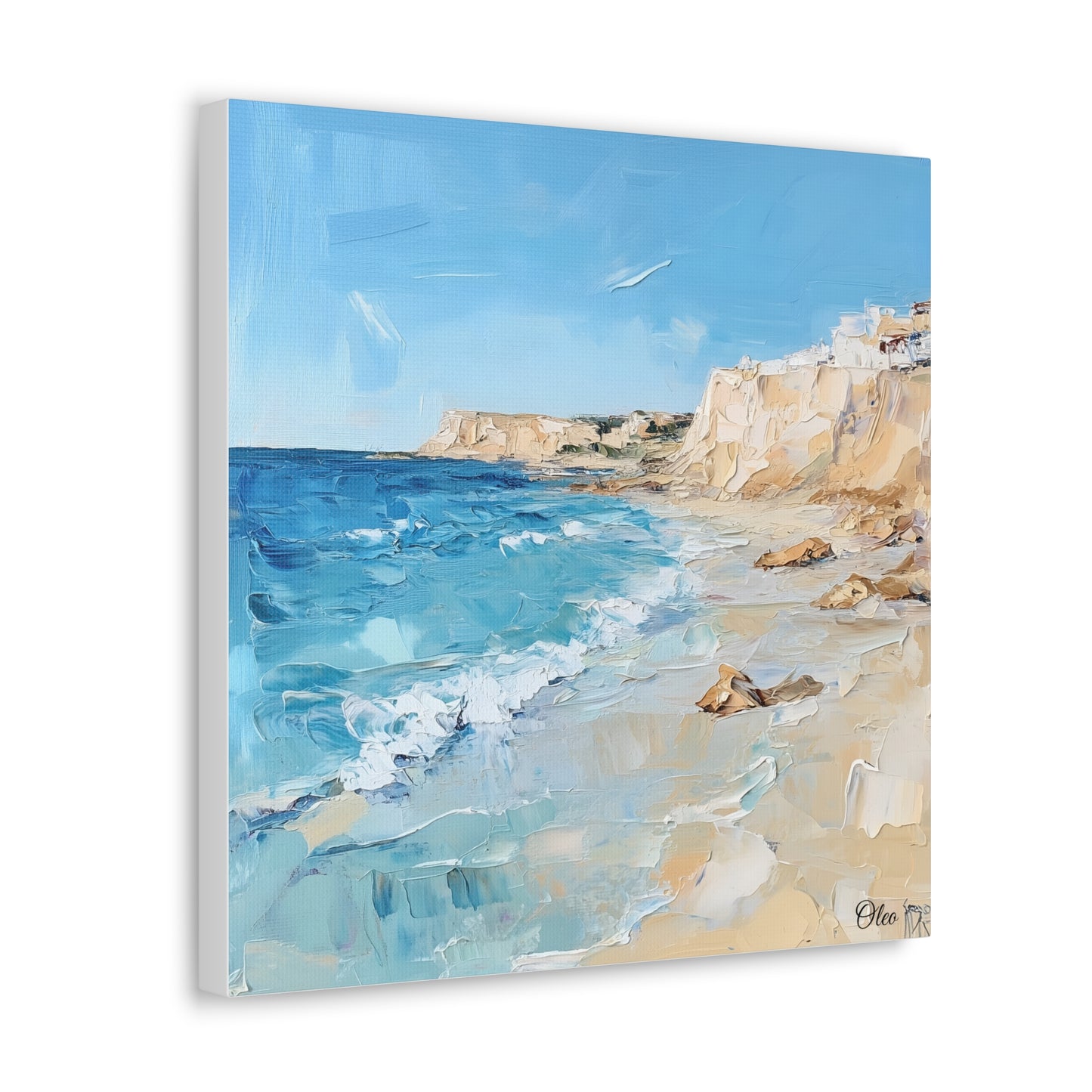 Serene Mediterranean Coastal Oil Painting Print