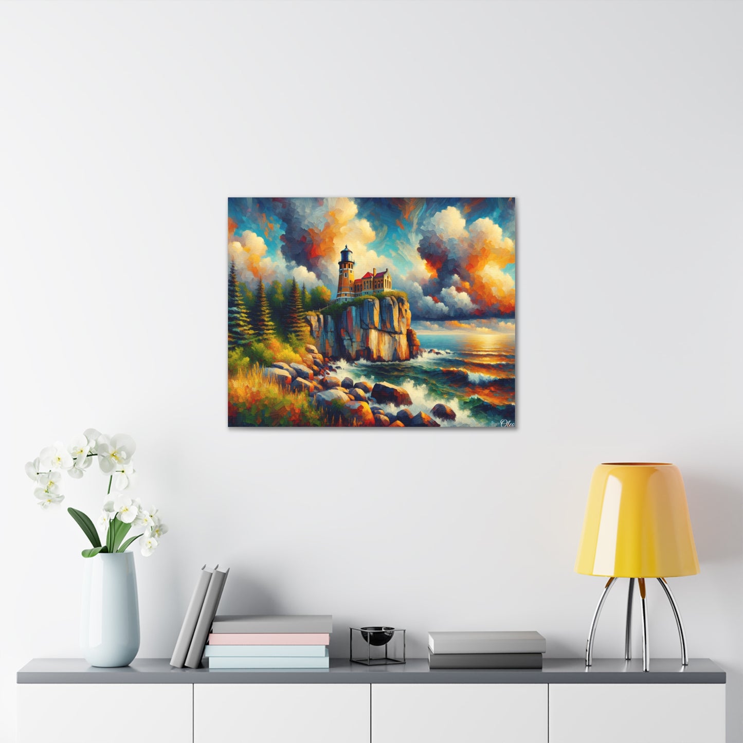 Canvas Print: Eternal Beacon - An Impressionist Tribute to Split Rock Lighthouse