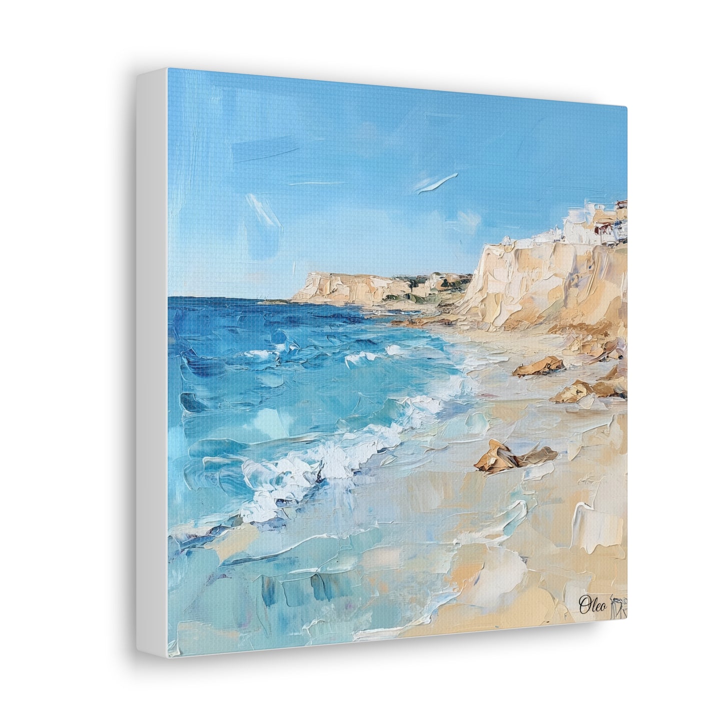 Serene Mediterranean Coastal Oil Painting Print