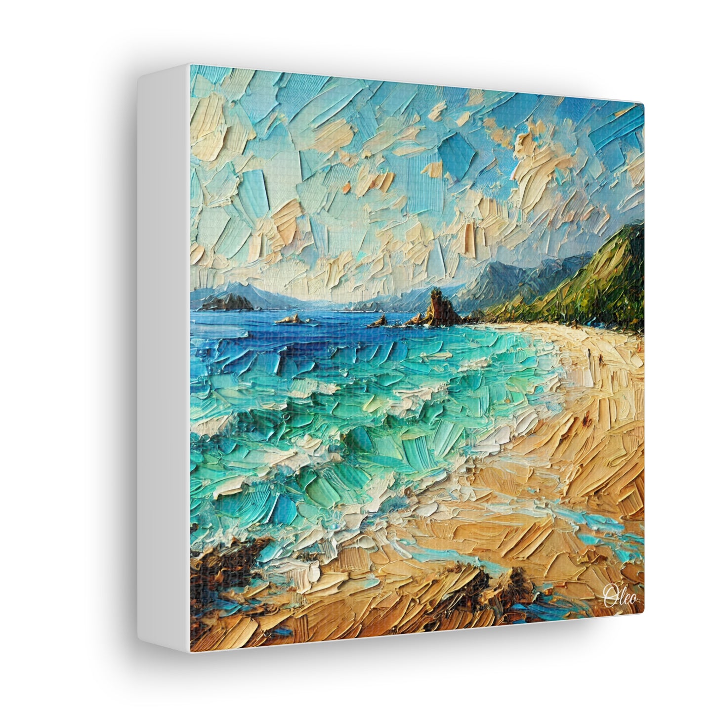 Vibrant Coastal Textured Oil Painting Print on Canvas
