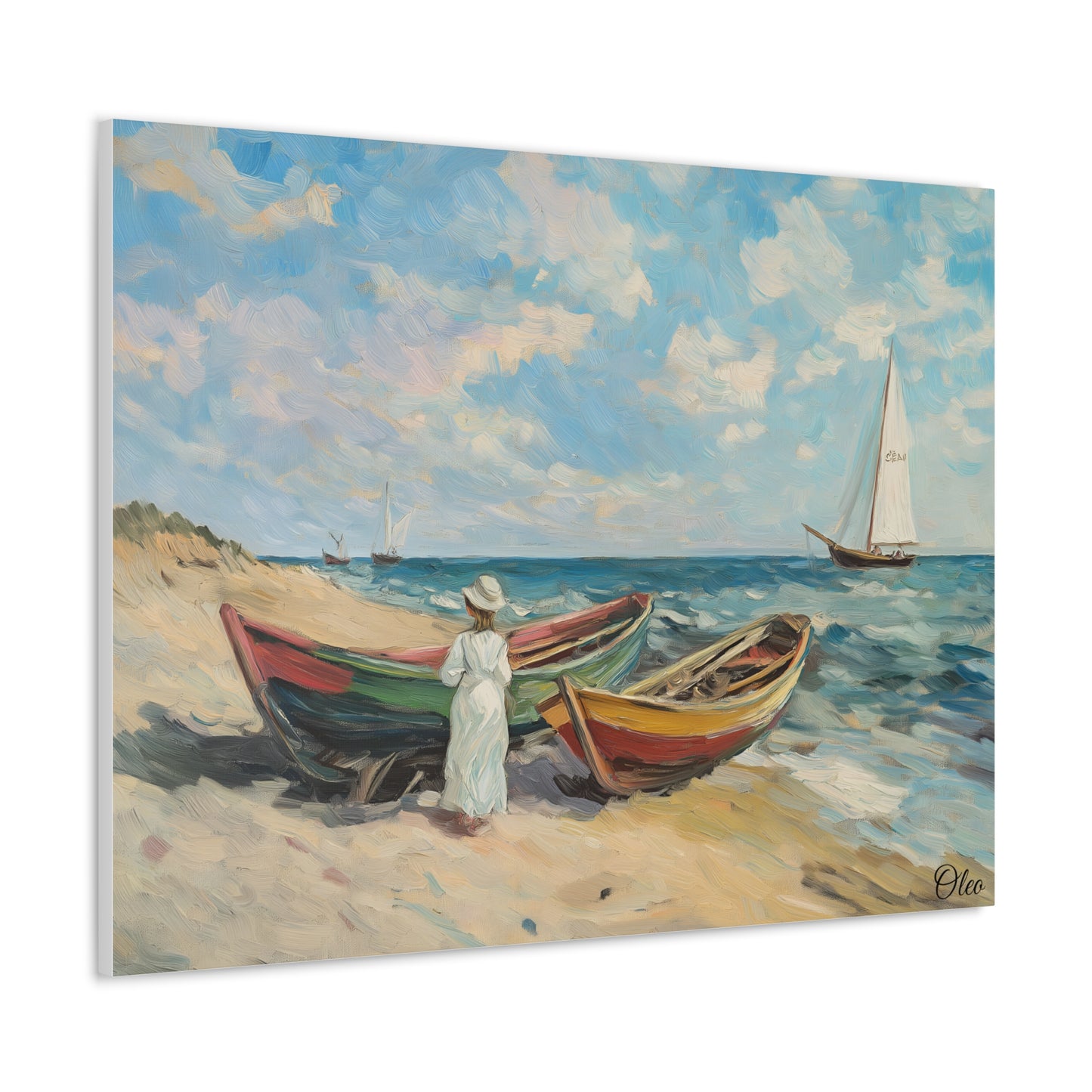 Charming Vintage Seaside Oil Painting Print on Canvas