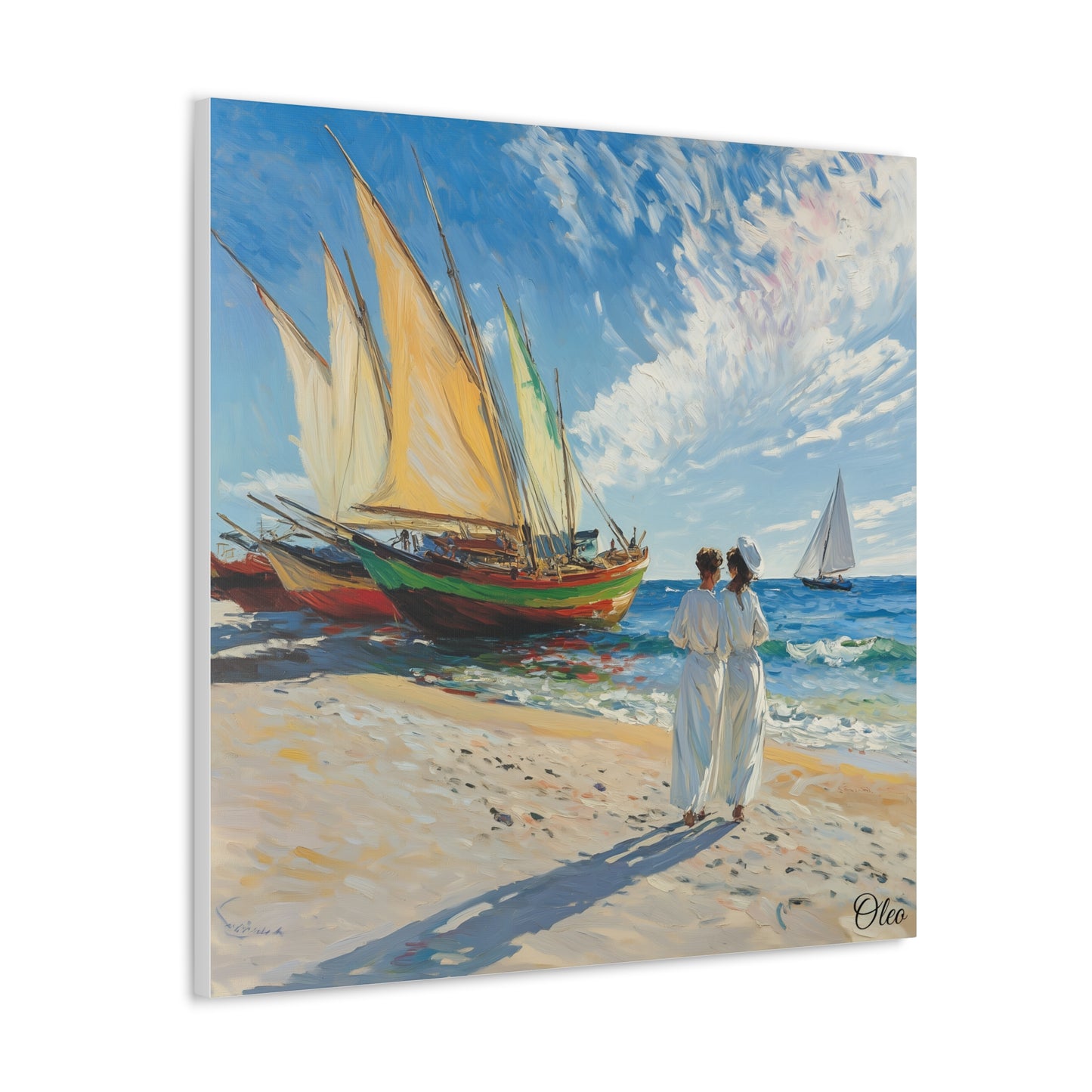 Vintage Elegance by the Sea - Fishing Boats Oil Painting Print