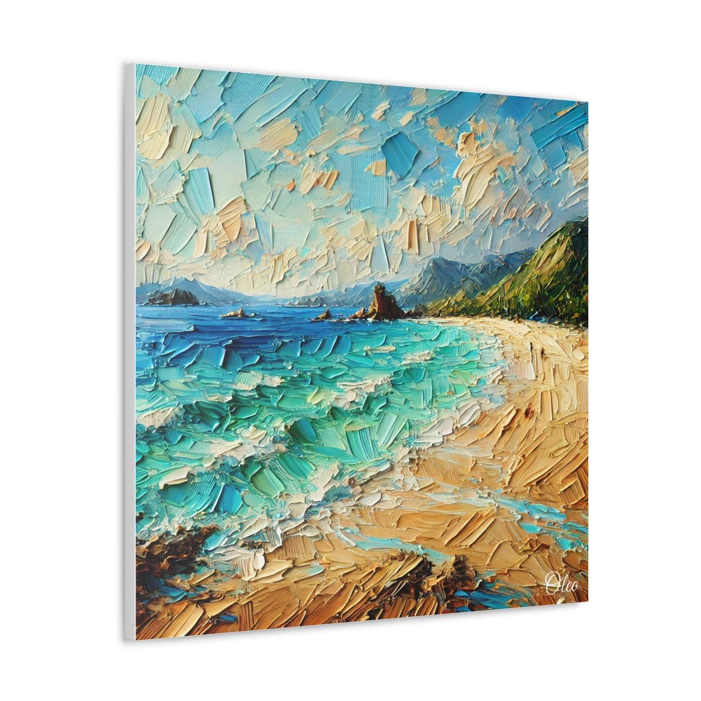 Vibrant Coastal Textured Oil Painting Print on Canvas