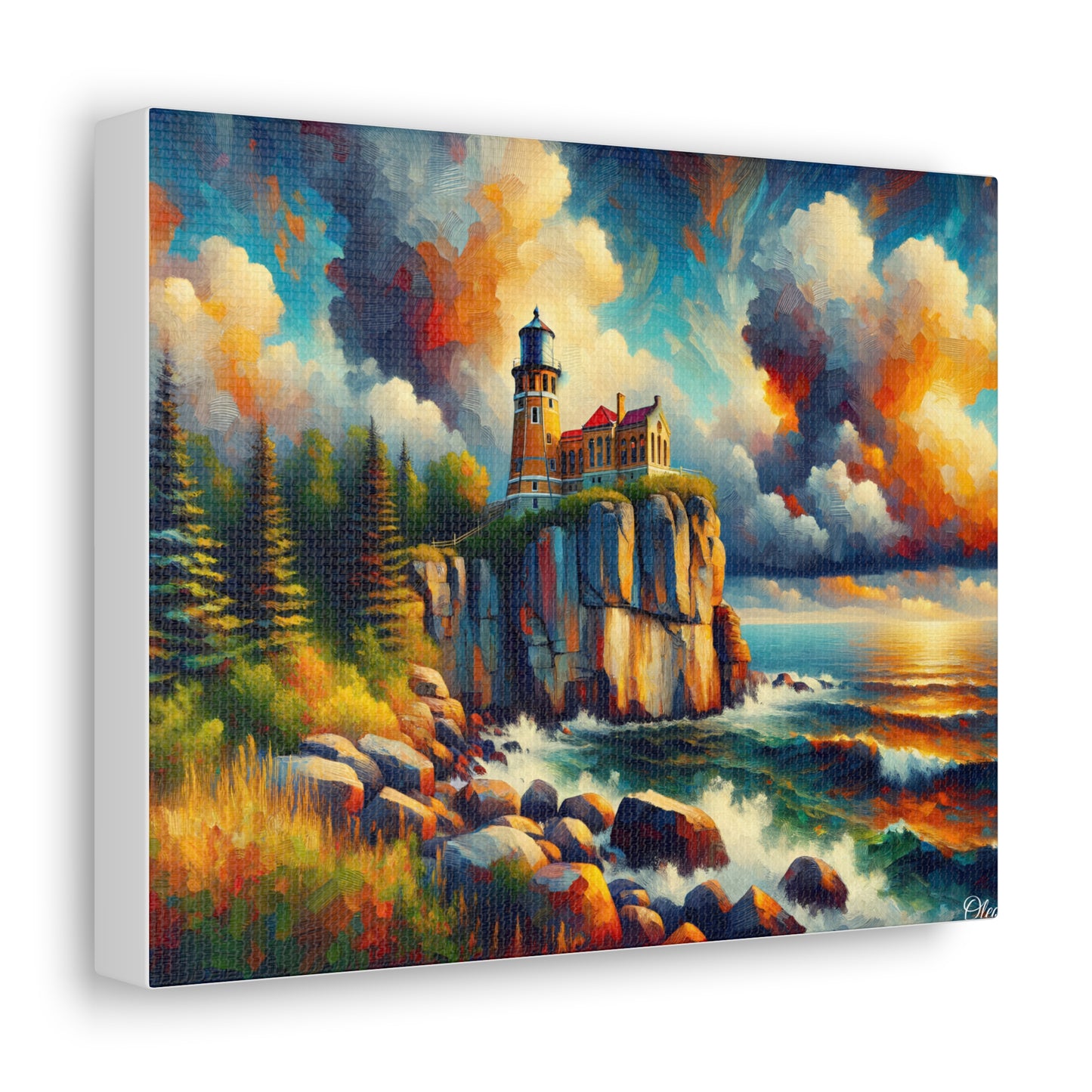 Canvas Print: Eternal Beacon - An Impressionist Tribute to Split Rock Lighthouse