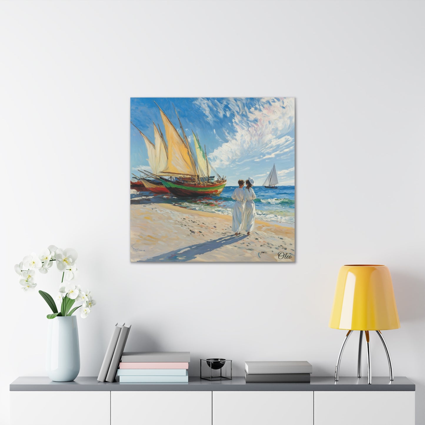 Vintage Elegance by the Sea - Fishing Boats Oil Painting Print