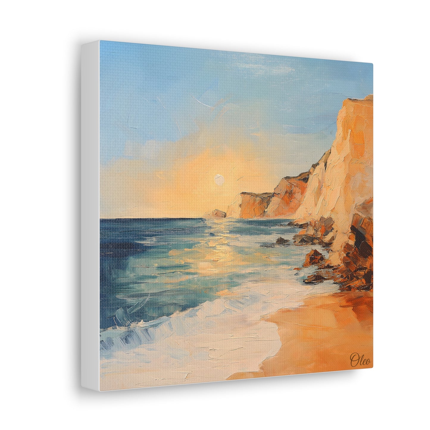 π
Golden Hour by the Cliffs β Sunset Coastal Oil Painting Print π