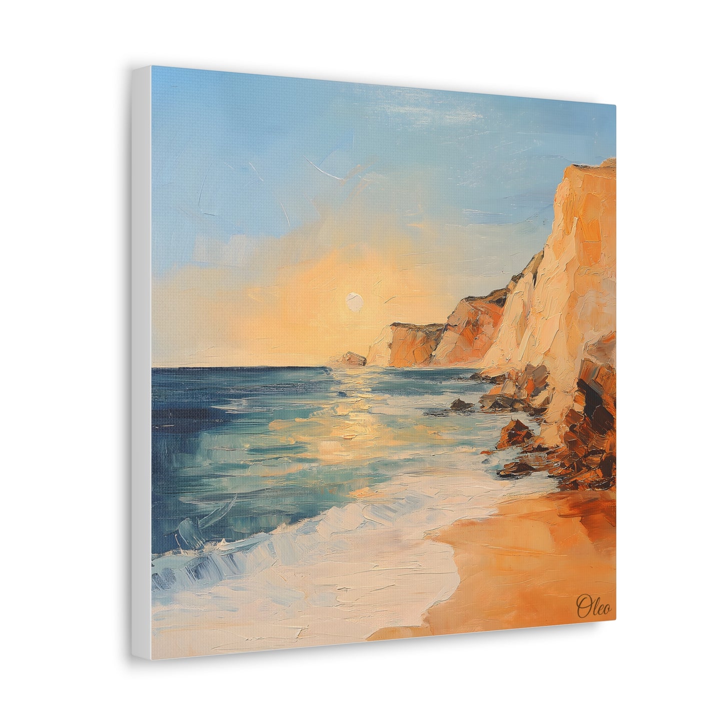 π
Golden Hour by the Cliffs β Sunset Coastal Oil Painting Print π