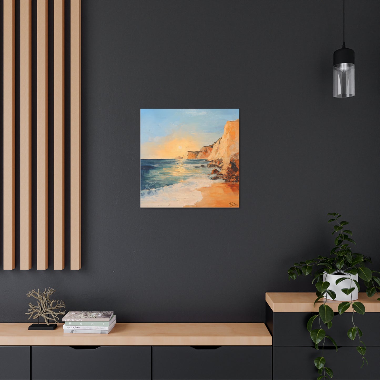π
Golden Hour by the Cliffs β Sunset Coastal Oil Painting Print π
