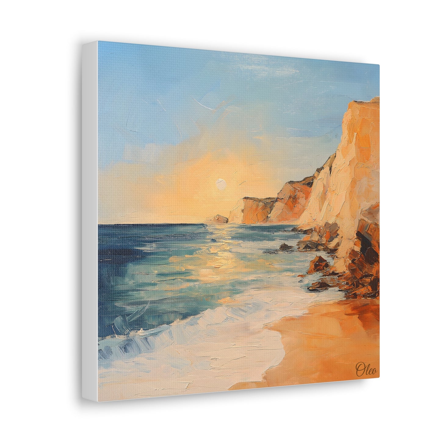 π
Golden Hour by the Cliffs β Sunset Coastal Oil Painting Print π