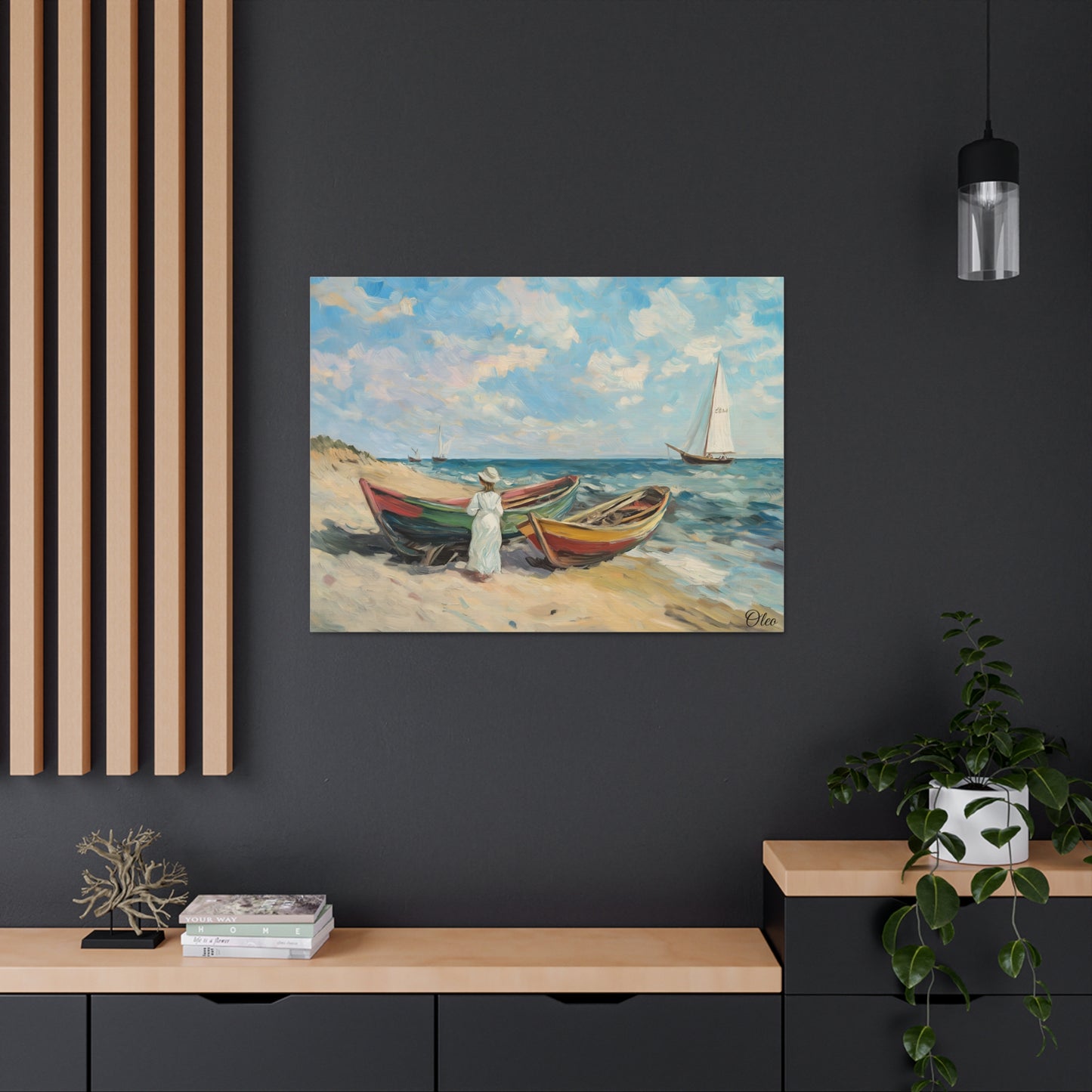 Charming Vintage Seaside Oil Painting Print on Canvas