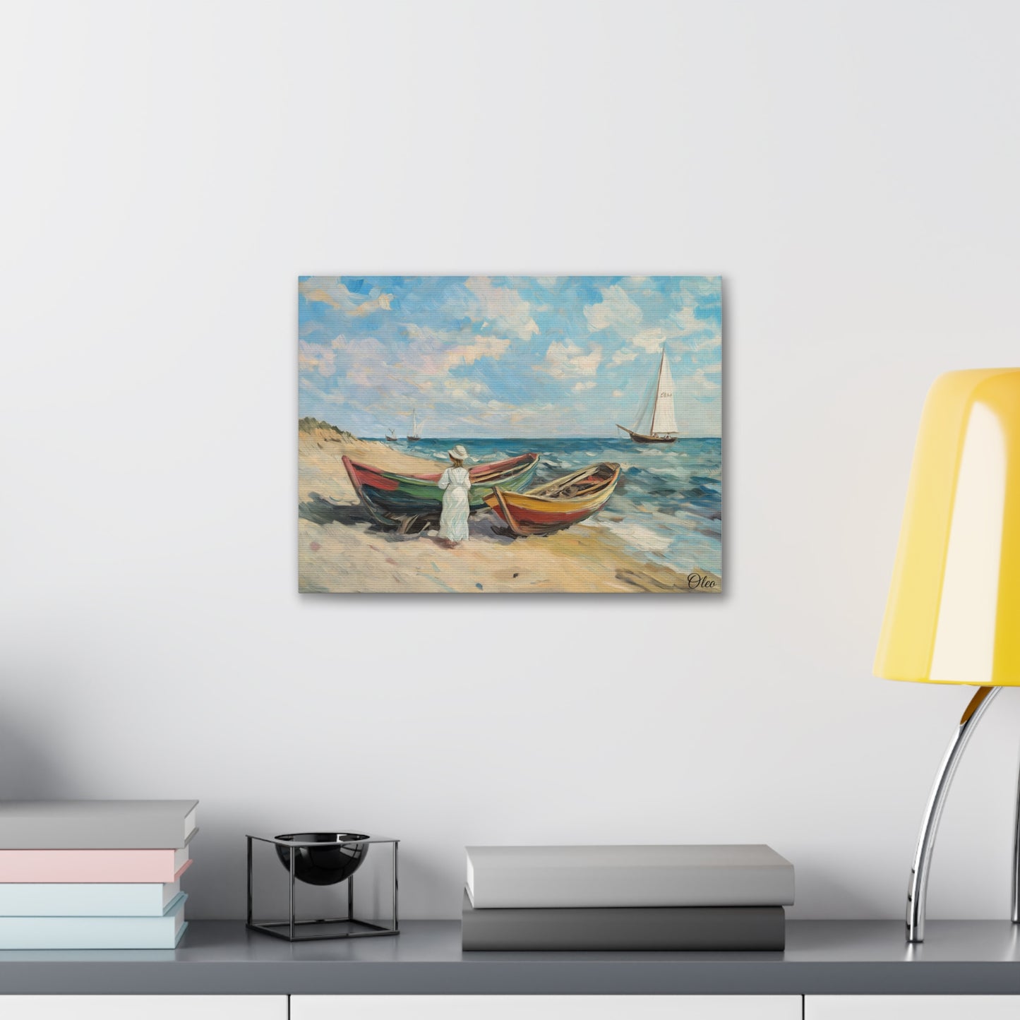 Charming Vintage Seaside Oil Painting Print on Canvas