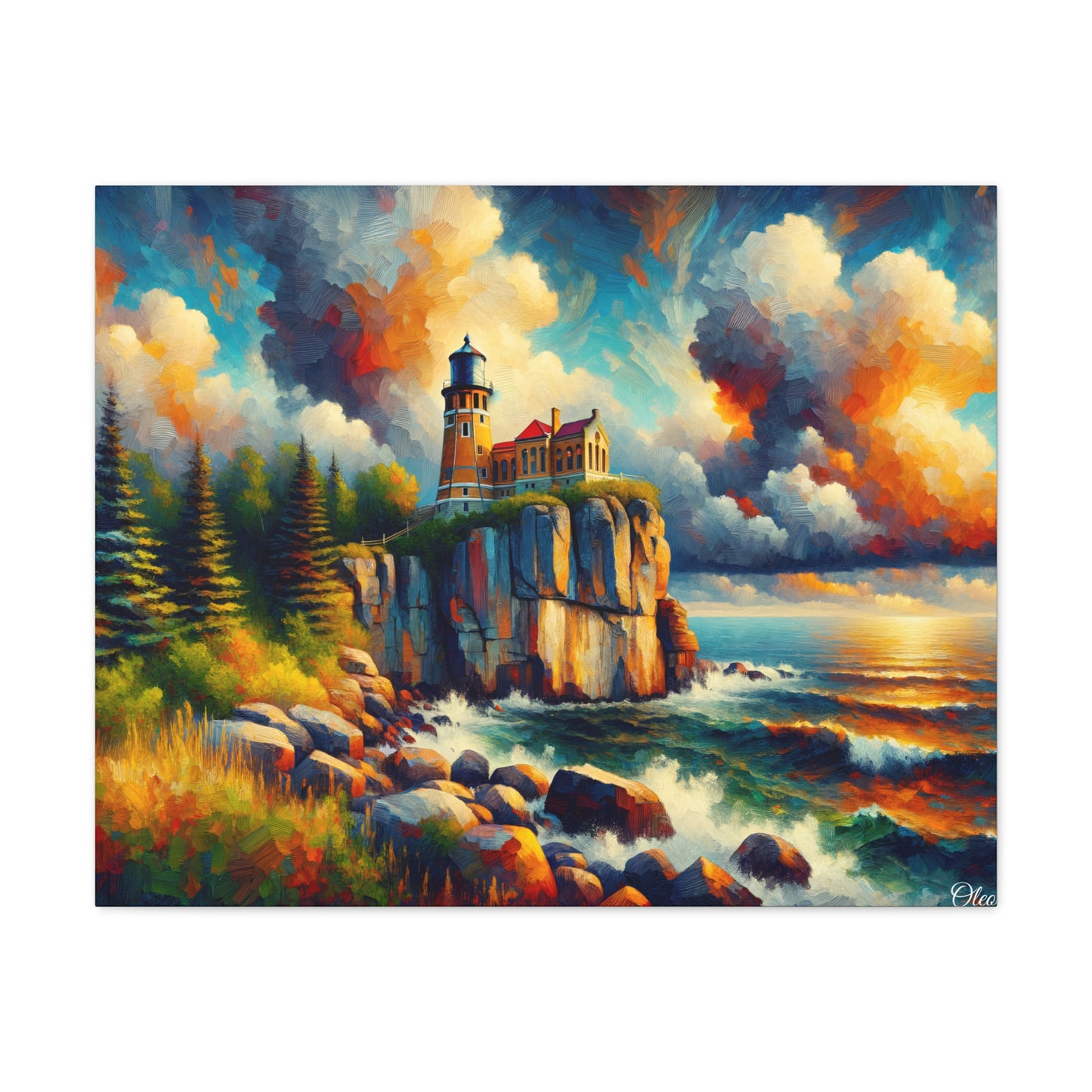 Canvas Print: Eternal Beacon - An Impressionist Tribute to Split Rock Lighthouse