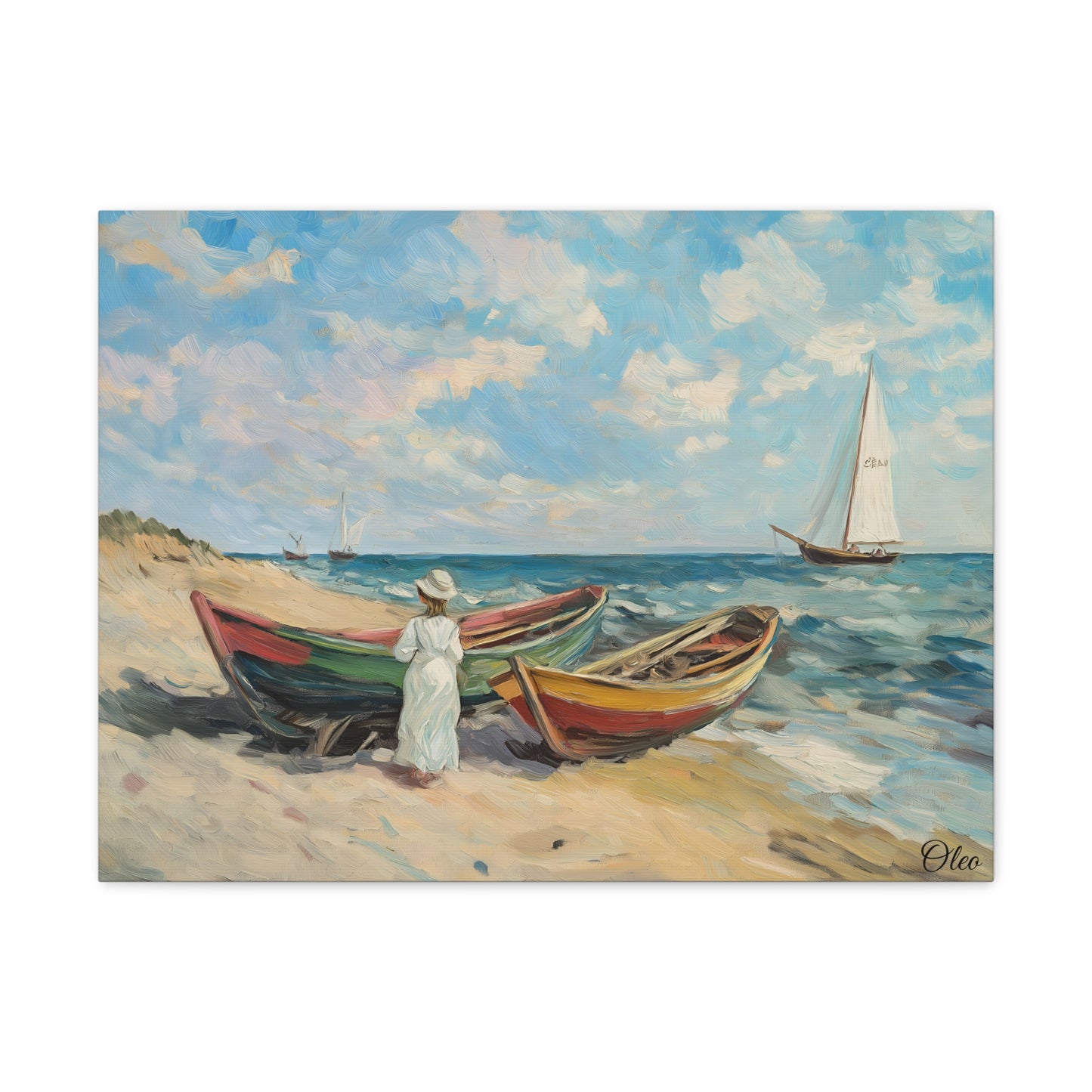 Charming Vintage Seaside Oil Painting Print on Canvas