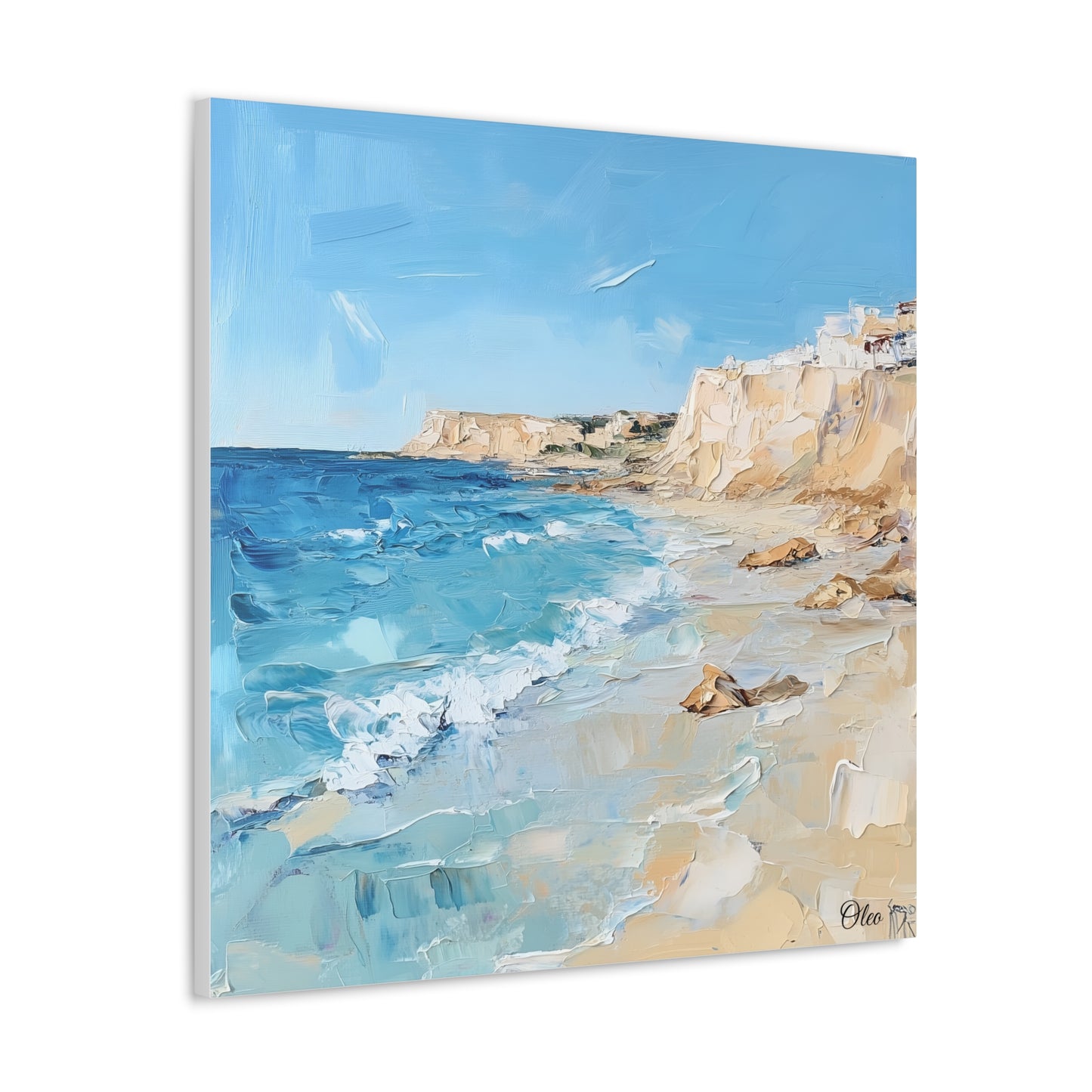 Serene Mediterranean Coastal Oil Painting Print