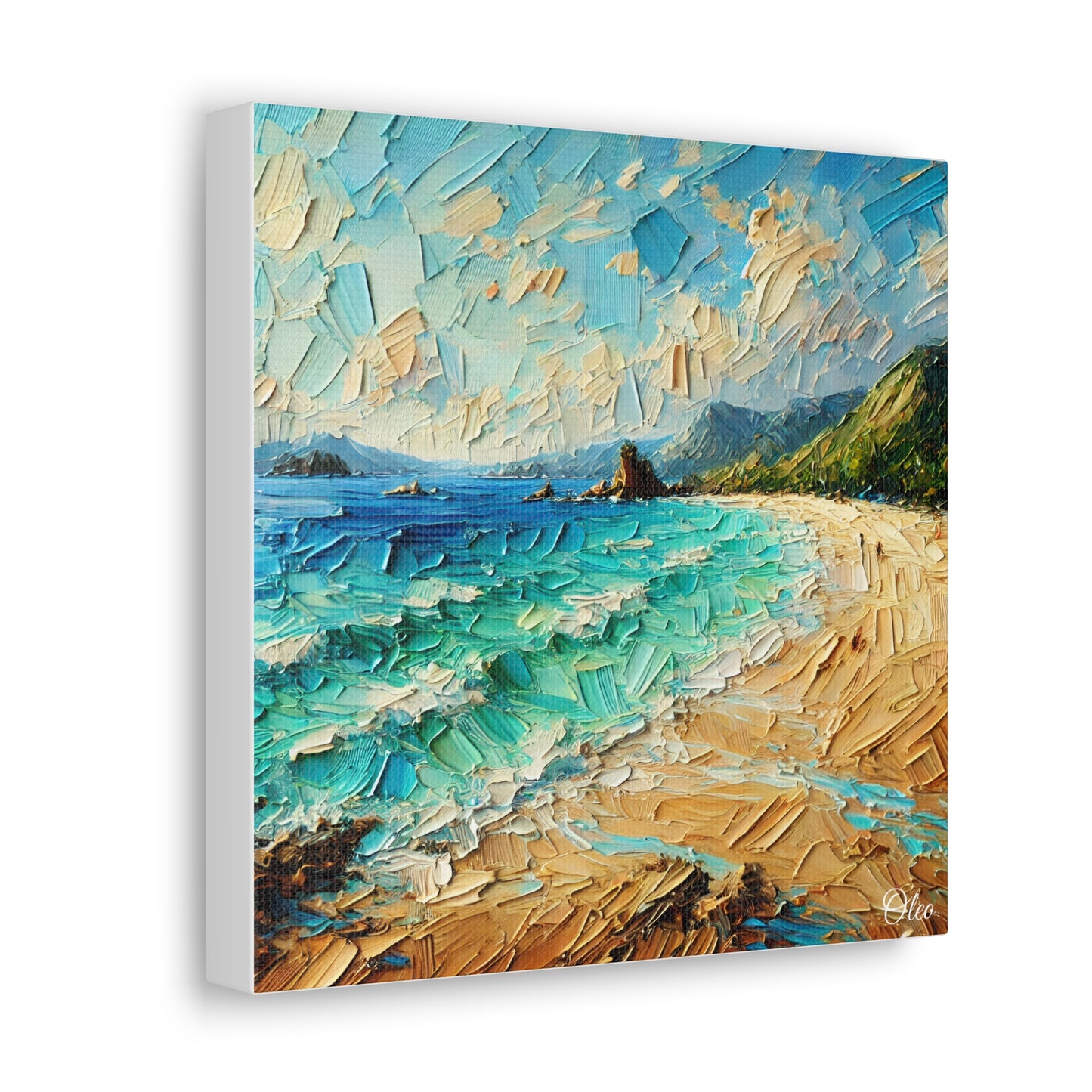 Vibrant Coastal Textured Oil Painting Print on Canvas