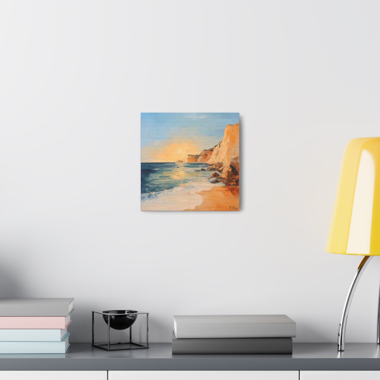 π
Golden Hour by the Cliffs β Sunset Coastal Oil Painting Print π