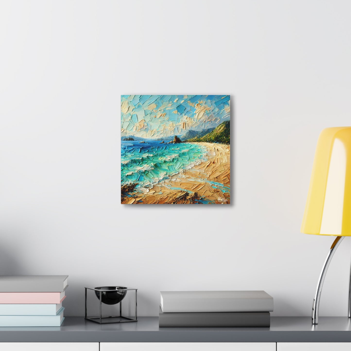 Vibrant Coastal Textured Oil Painting Print on Canvas