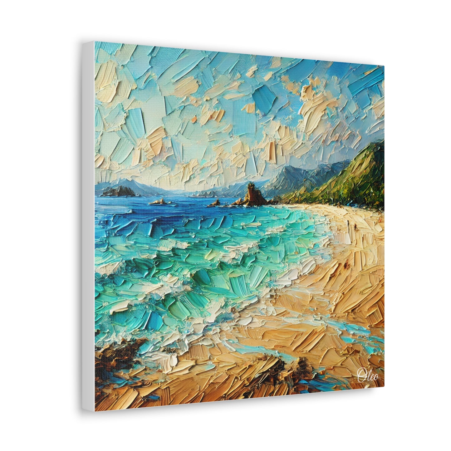 Vibrant Coastal Textured Oil Painting Print on Canvas