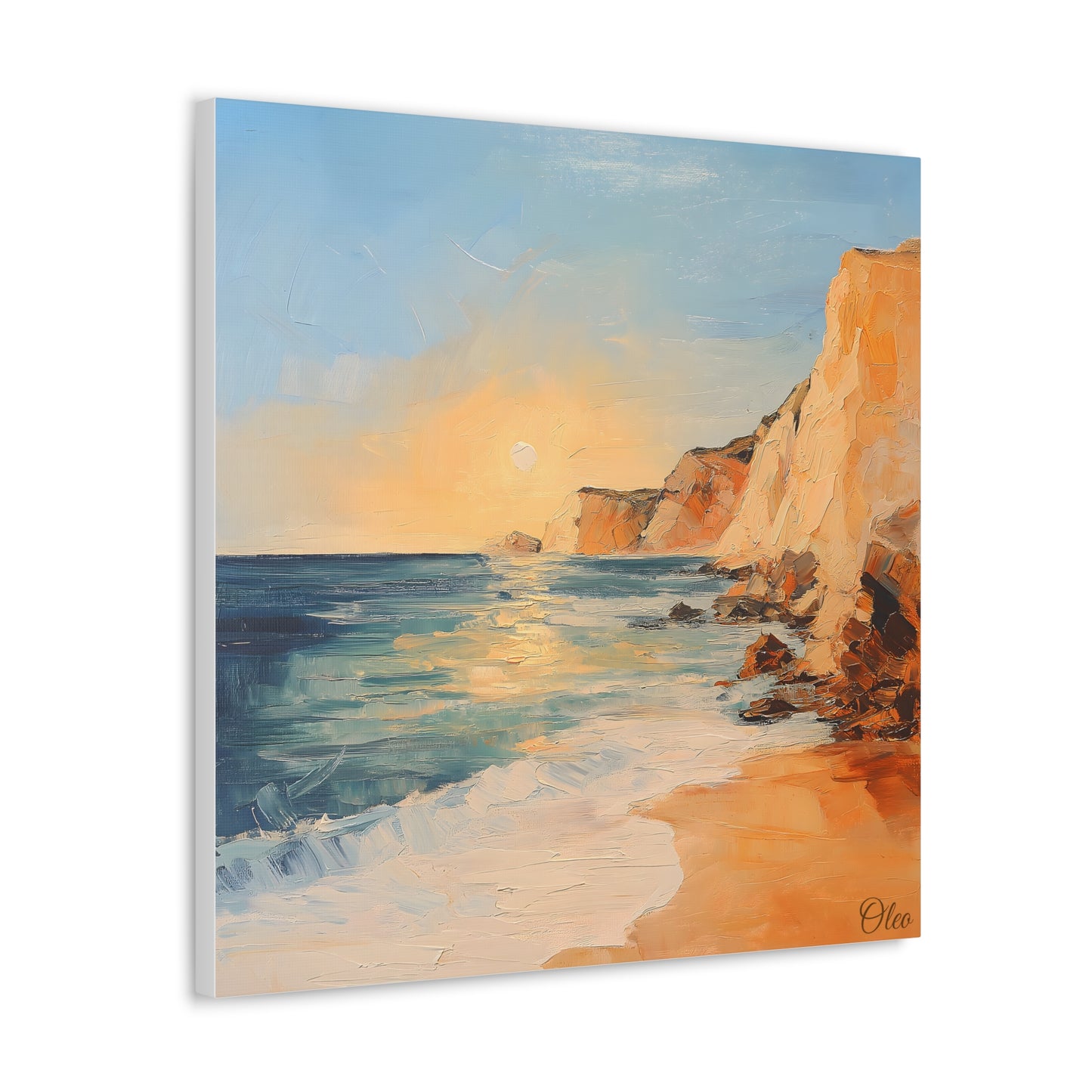 π
Golden Hour by the Cliffs β Sunset Coastal Oil Painting Print π