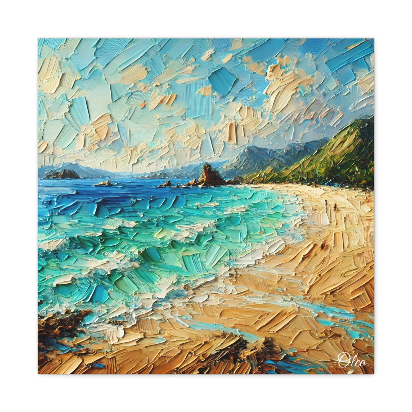 Vibrant Coastal Textured Oil Painting Print on Canvas