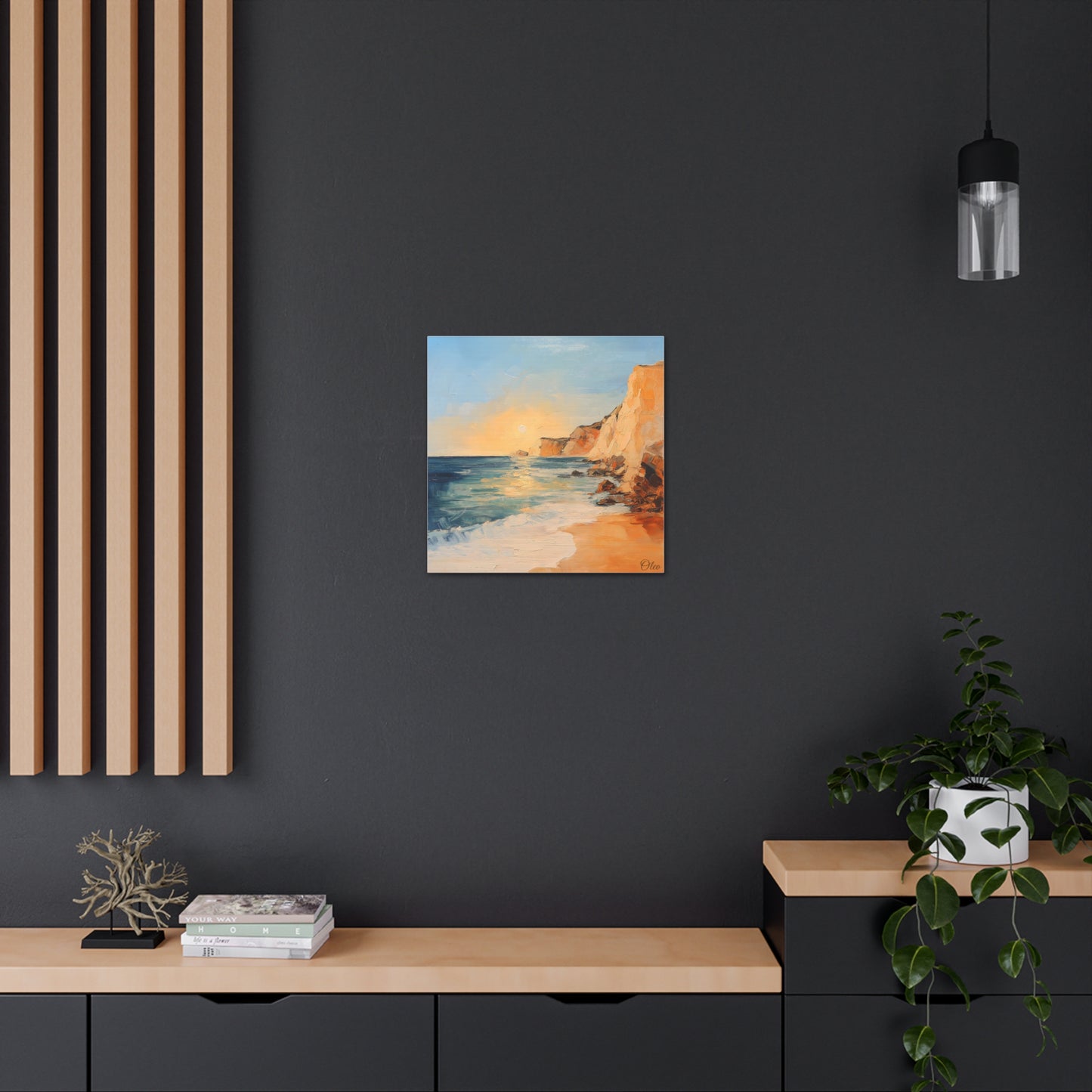 π
Golden Hour by the Cliffs β Sunset Coastal Oil Painting Print π