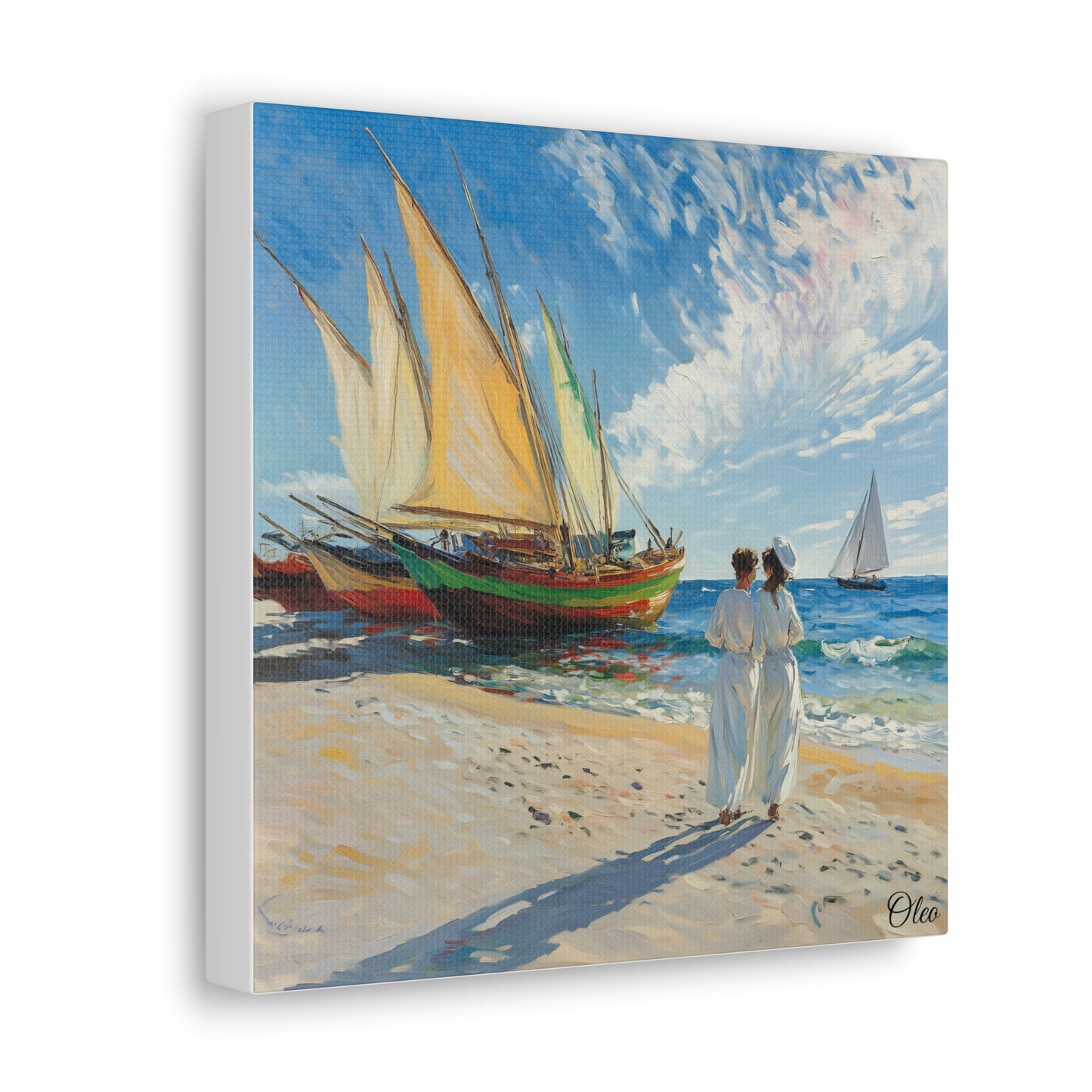 Vintage Elegance by the Sea - Fishing Boats Oil Painting Print