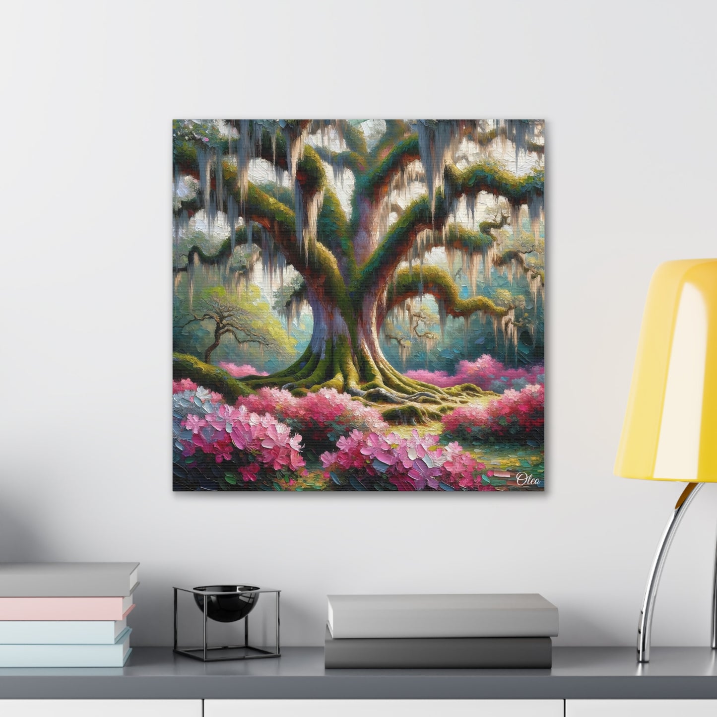 Majestic Oaks and Azaleas Oil Painting Canvas Print