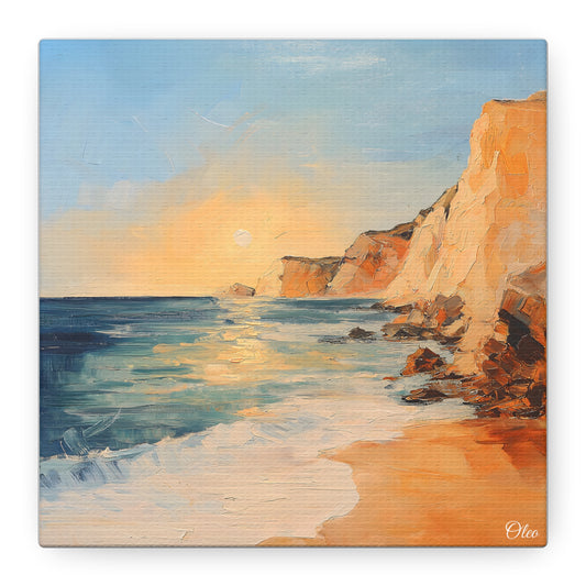 🌅 Golden Hour by the Cliffs – Sunset Coastal Oil Painting Print 🌅