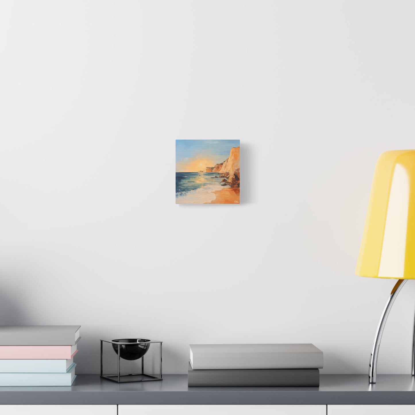 🌅 Golden Hour by the Cliffs – Sunset Coastal Oil Painting Print 🌅