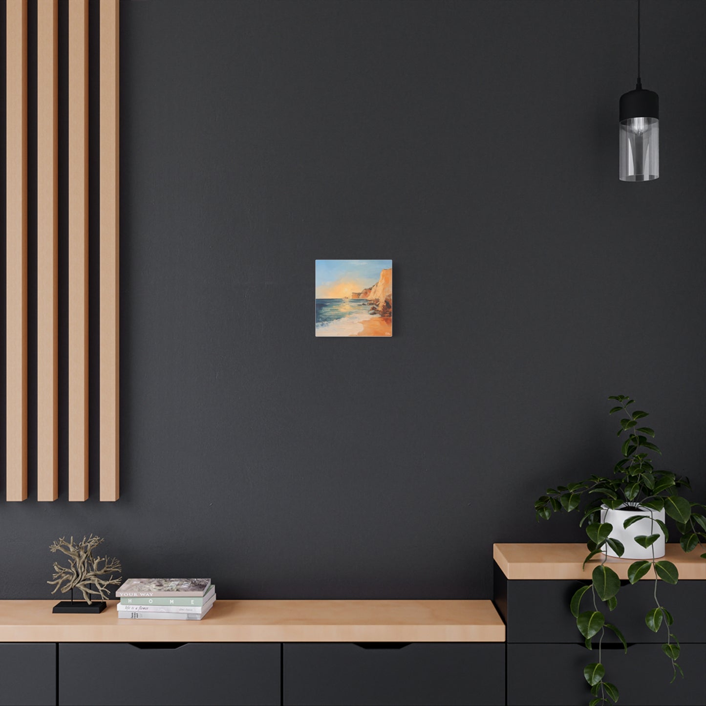 🌅 Golden Hour by the Cliffs – Sunset Coastal Oil Painting Print 🌅