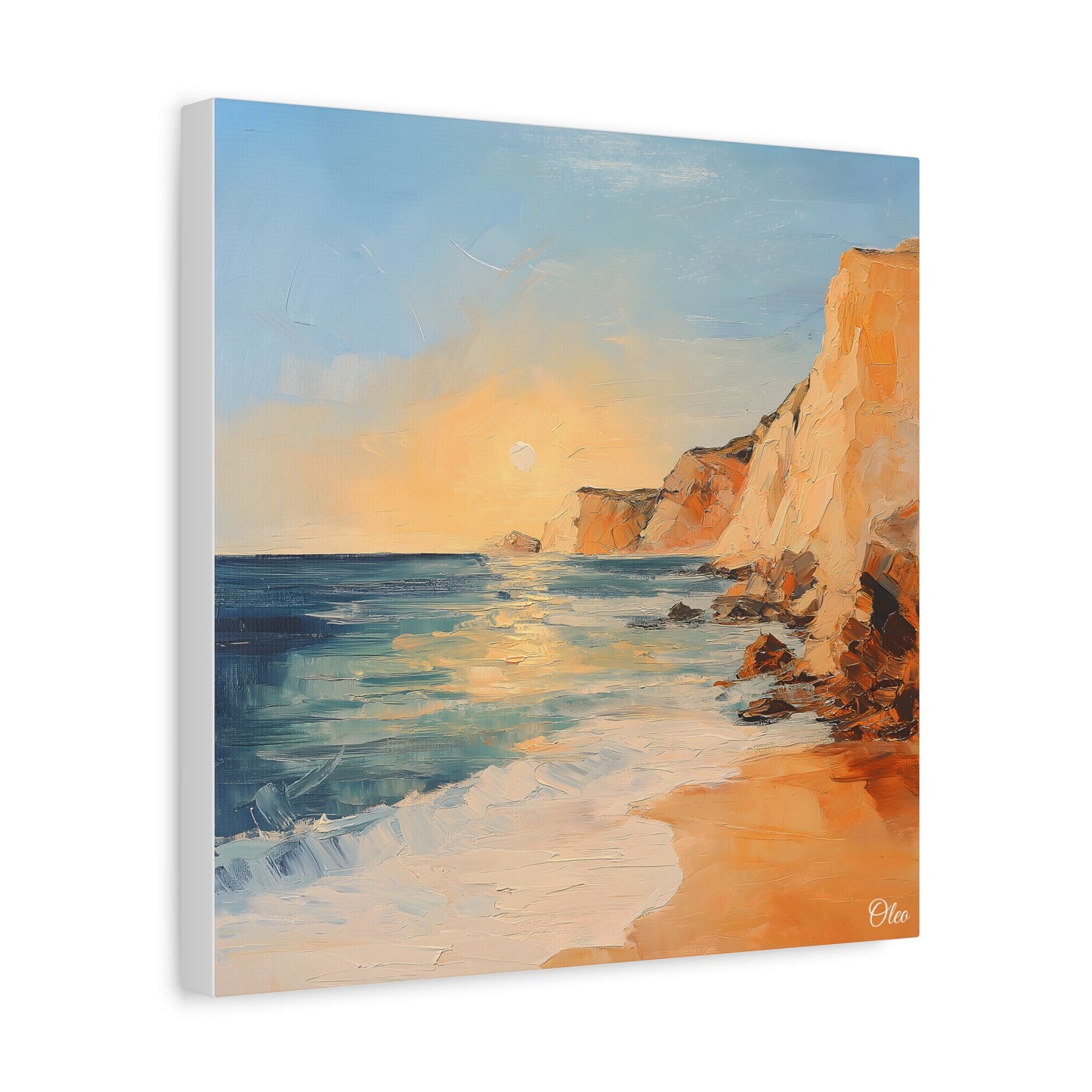 🌅 Golden Hour by the Cliffs – Sunset Coastal Oil Painting Print 🌅