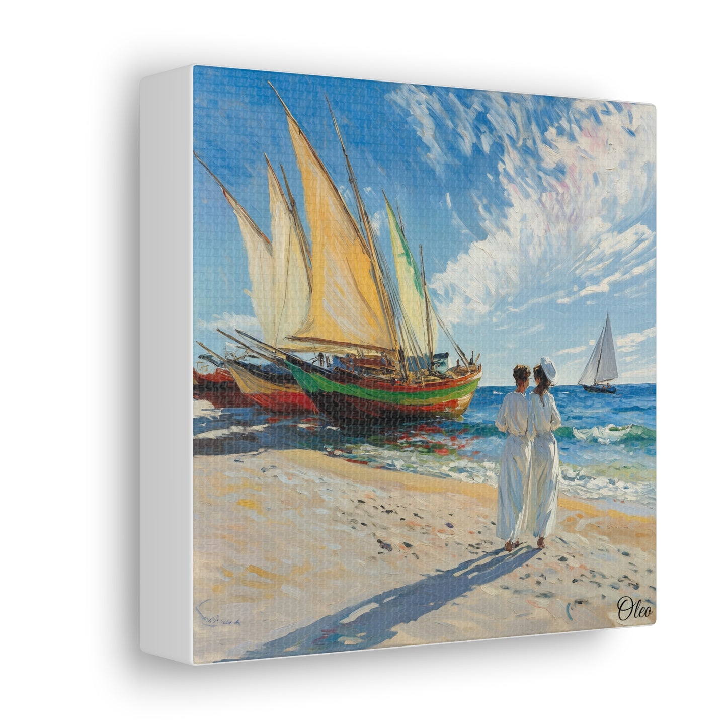 Vintage Elegance by the Sea - Fishing Boats Oil Painting Print
