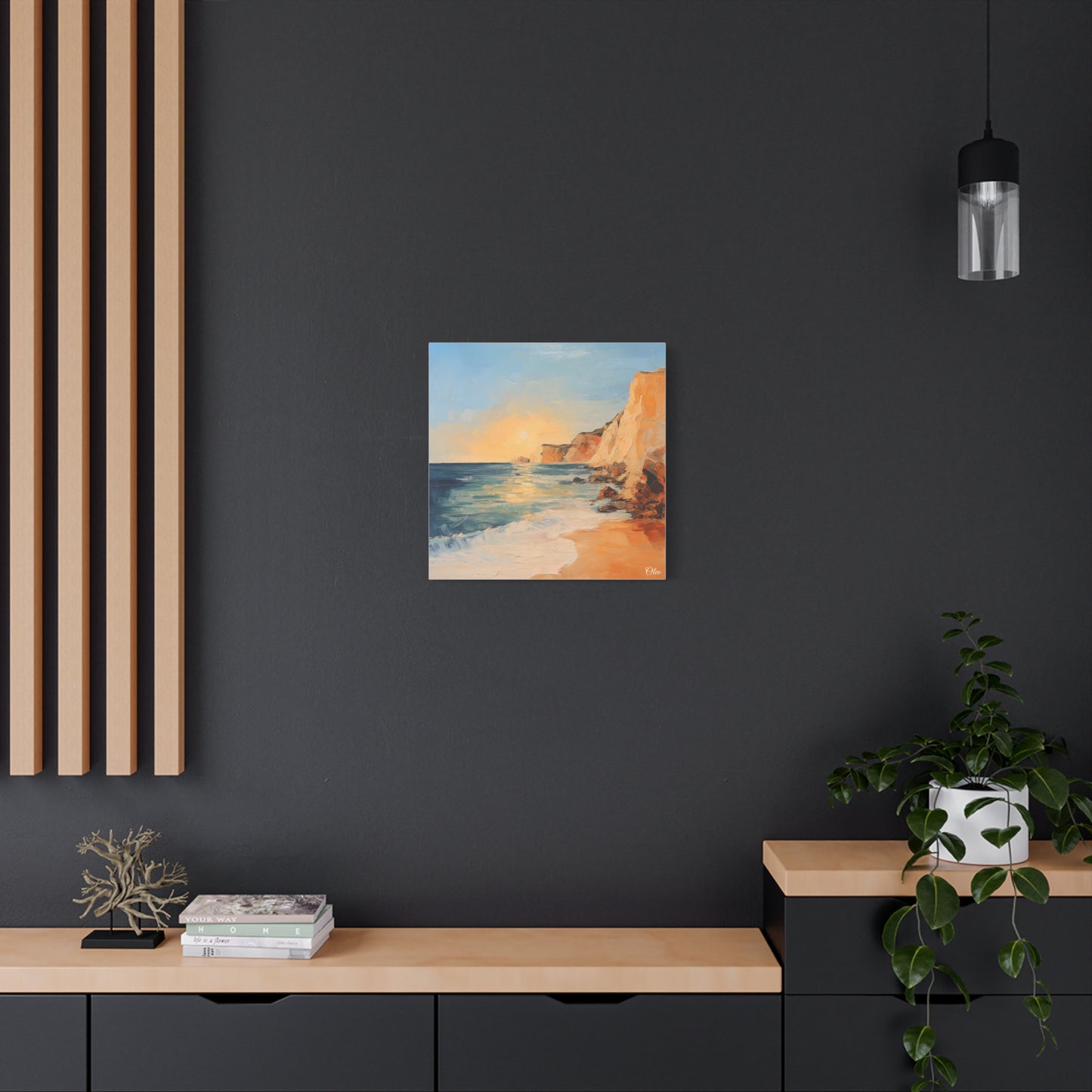 🌅 Golden Hour by the Cliffs – Sunset Coastal Oil Painting Print 🌅