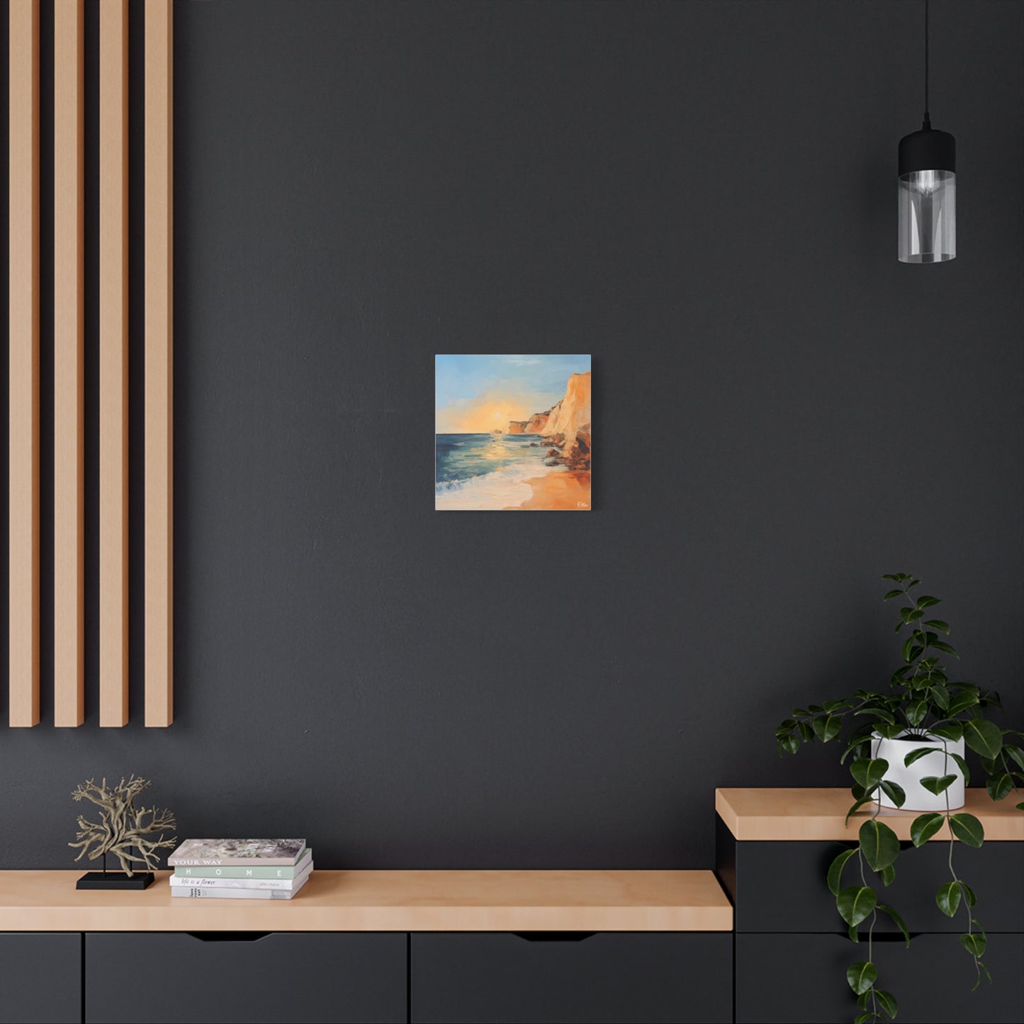 🌅 Golden Hour by the Cliffs – Sunset Coastal Oil Painting Print 🌅