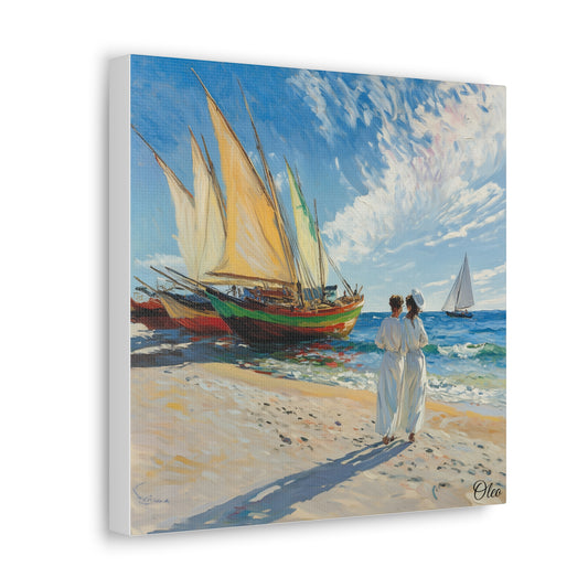 Vintage Elegance by the Sea - Fishing Boats Oil Painting Print