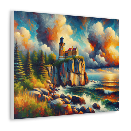 Canvas Print: Eternal Beacon - An Impressionist Tribute to Split Rock Lighthouse