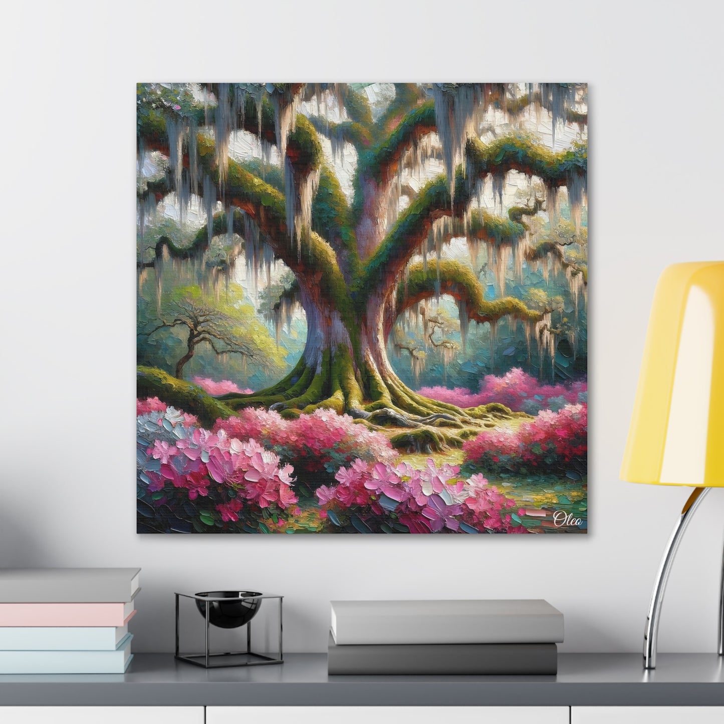 Majestic Oaks and Azaleas Oil Painting Canvas Print