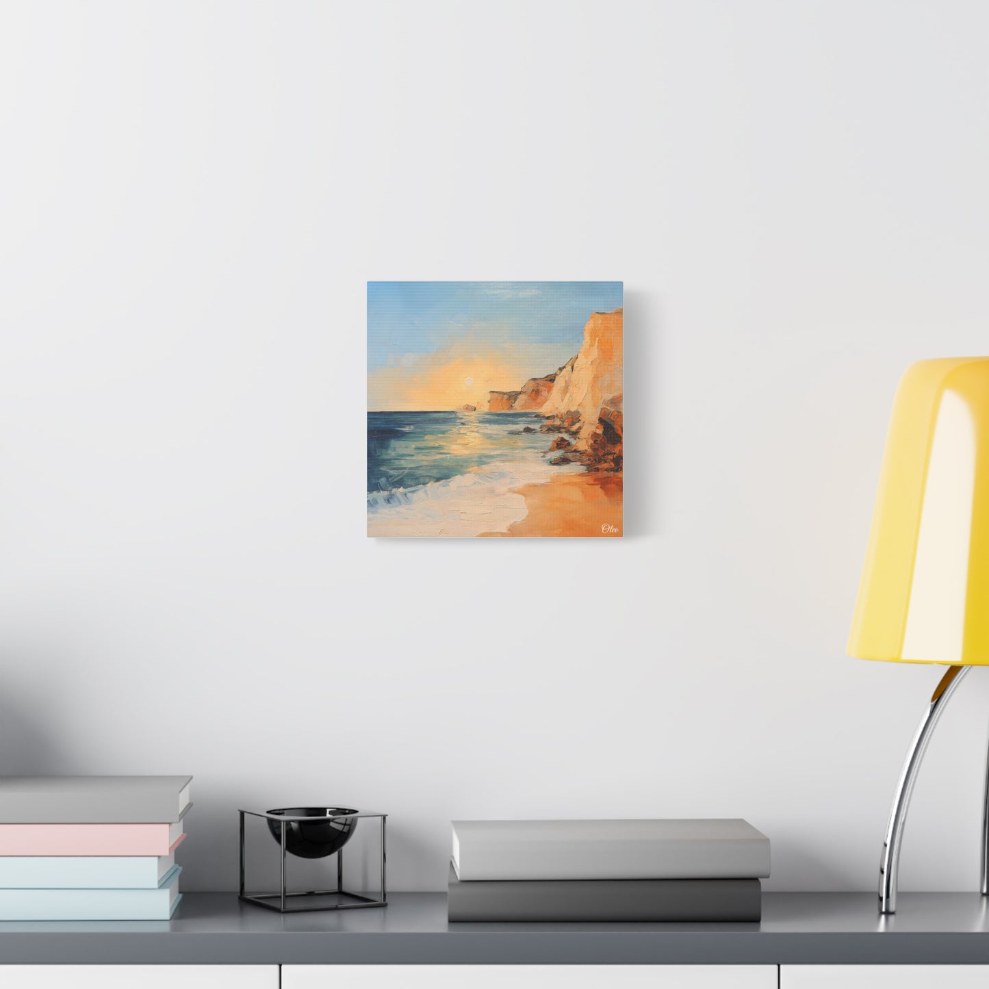 🌅 Golden Hour by the Cliffs – Sunset Coastal Oil Painting Print 🌅