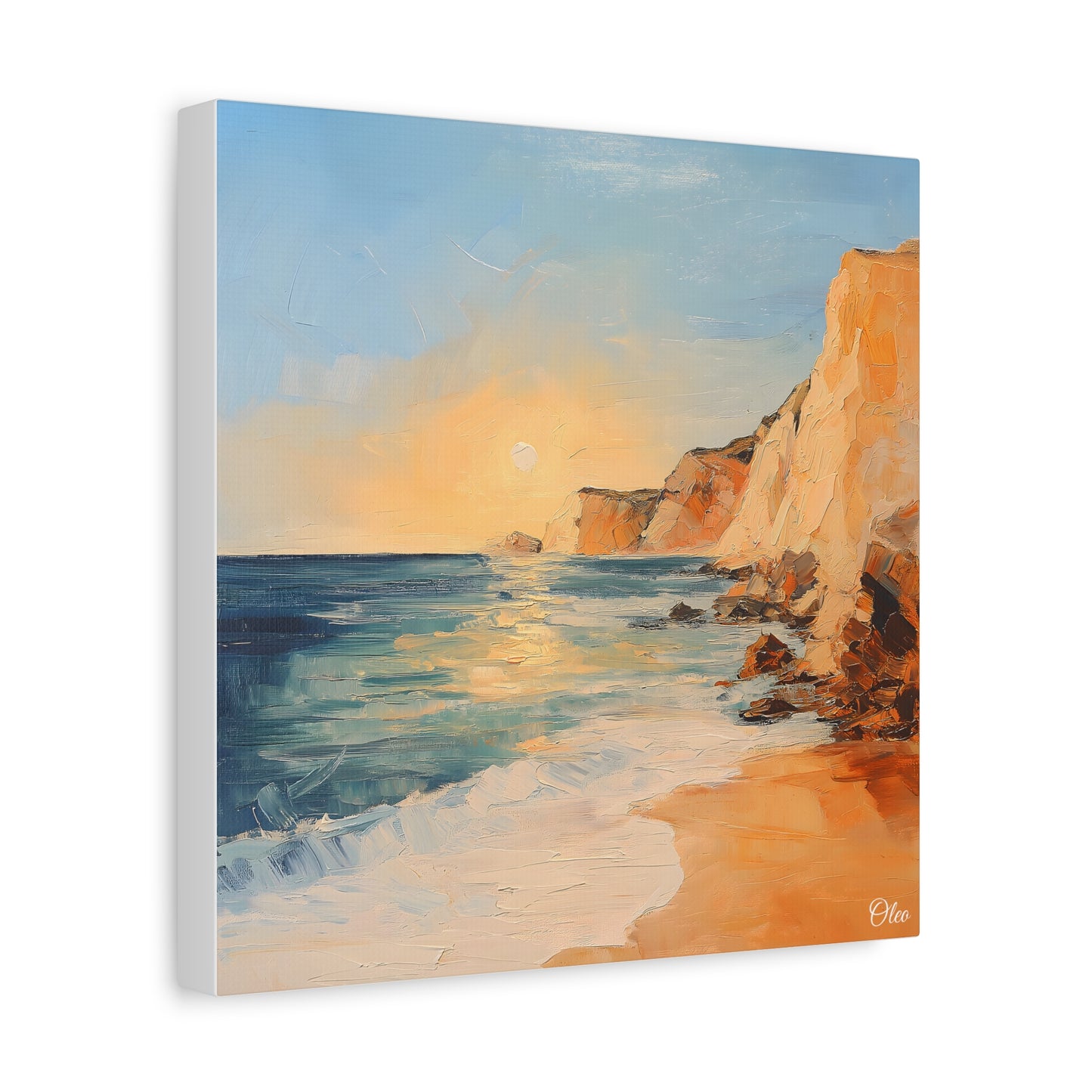 🌅 Golden Hour by the Cliffs – Sunset Coastal Oil Painting Print 🌅