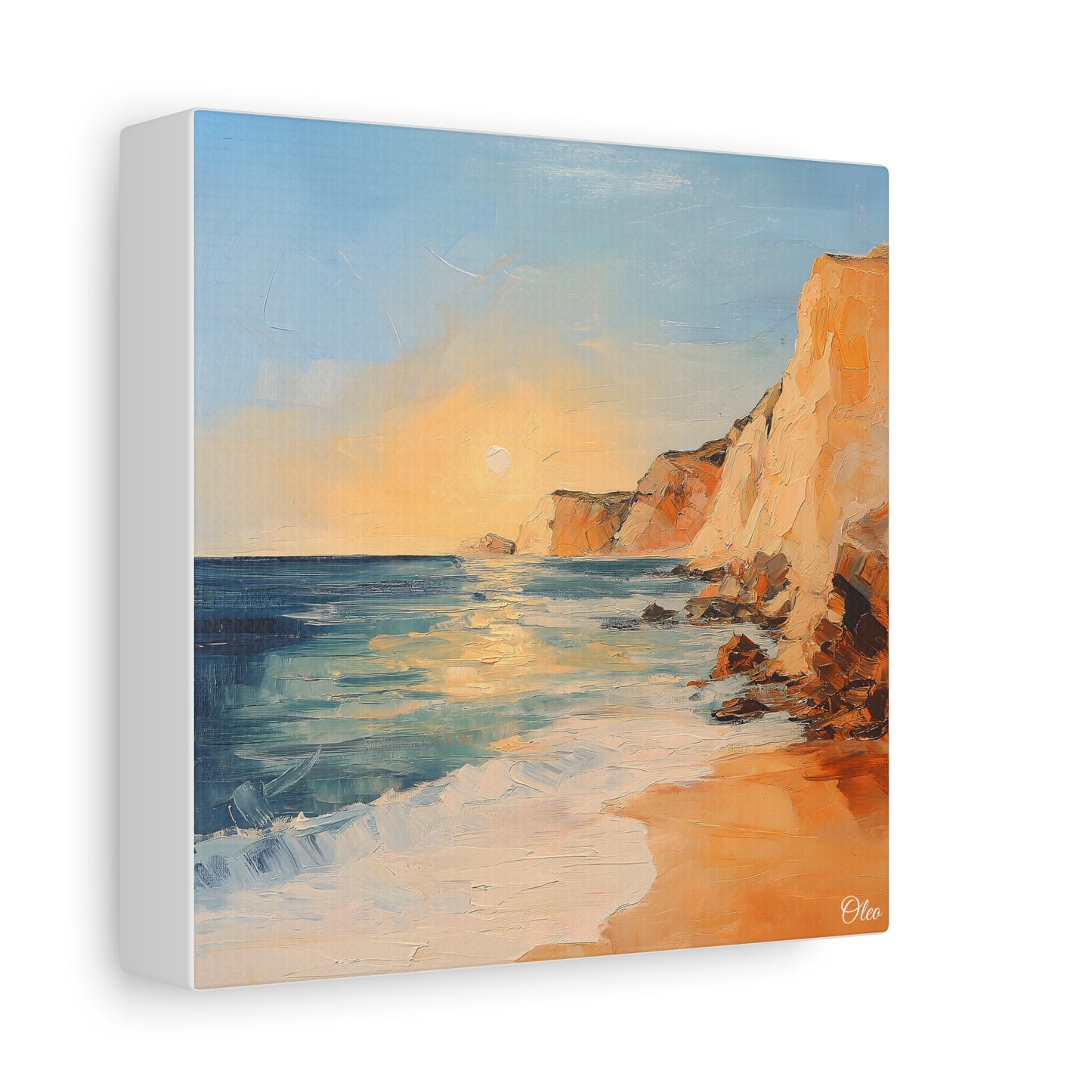 🌅 Golden Hour by the Cliffs – Sunset Coastal Oil Painting Print 🌅